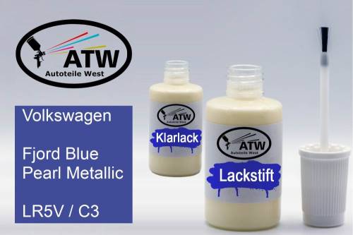 Volkswagen, Fjord Blue Pearl Metallic, LR5V / C3: 20ml Lackstift + 20ml Klarlack - Set, von ATW Autoteile West.